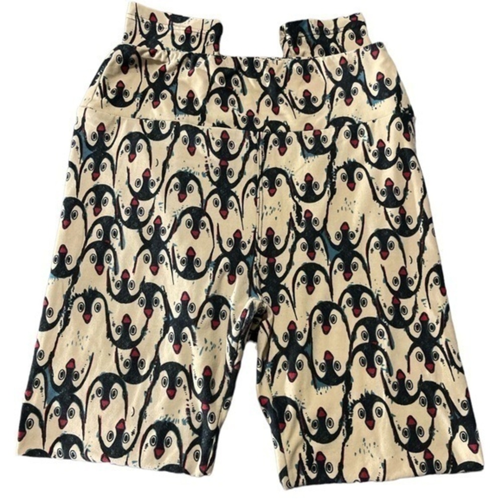 Lularoe Penguin Black Cream Soft Buttery Leggings Pne Size EUC #4105